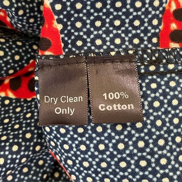 NEW The Oula Company Tiered Maxi Printed Cotton Shirt Dress Blue Red Large - Picture 11 of 11